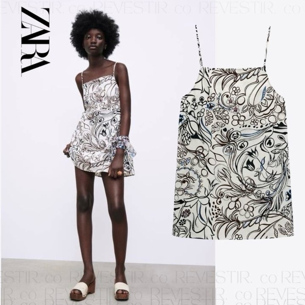 ZARA | Printed & Beaded Mini Dress